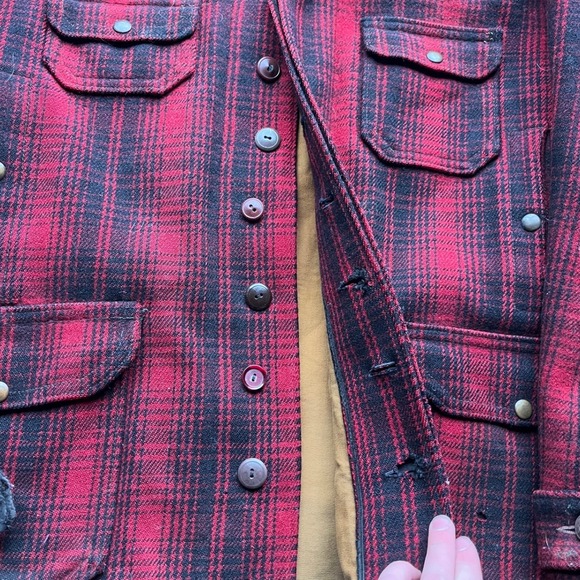 Vintage 1940s Woolrich Red Black Plaid Wool Mackinaw Cruiser Hunting Jacket Men - Picture 5 of 9